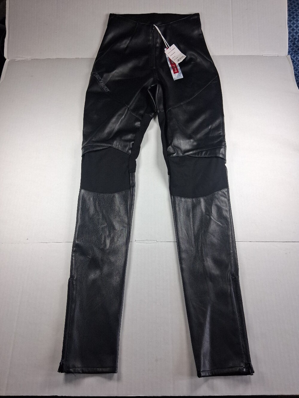 Smoke Rise Red Moto Pants Women's XS Black Faux Leather Mesh Panel